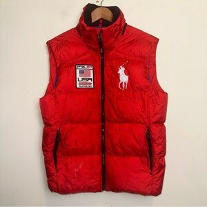 VTG Polo Ralph Lauren PRL67 USA Embroidered Mens Down Hill Alpine Full Zip Red